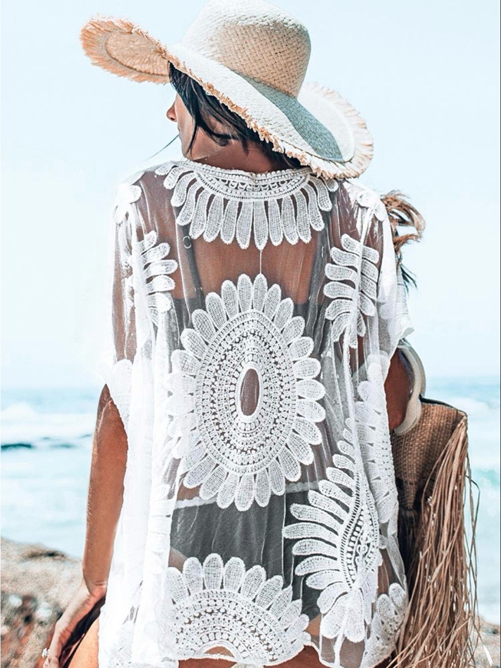 CUPSHE- White lace floral Beach Cover-Up Tunic - Women Swim - Picture 2 of 5